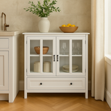 Tileon White MDF Cabinet with Glass Doors - 41.34" W x 15.55" D x 35.43" H