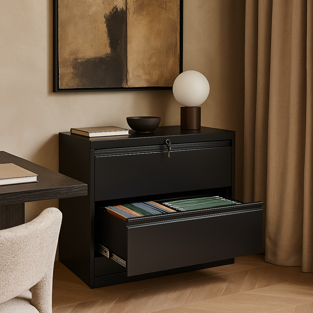 Unbranded Wide Lateral File Cabinet with 2 Drawers, Black