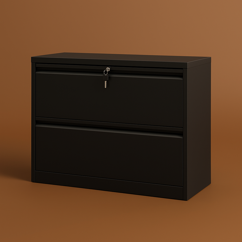 Unbranded Wide Lateral File Cabinet with 2 Drawers, Black