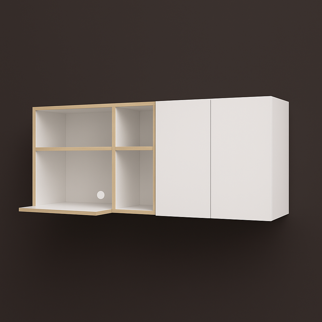 Unbranded Wall-Mount Kitchen Cabinet with Microwave Space, Open Shelf, White