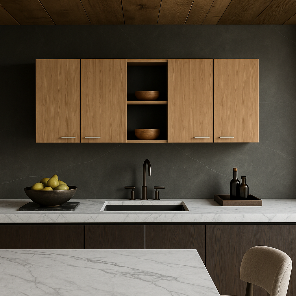 Unbranded Natural Oak 4-Door Wall Kitchen Cabinet, Ready to Assemble