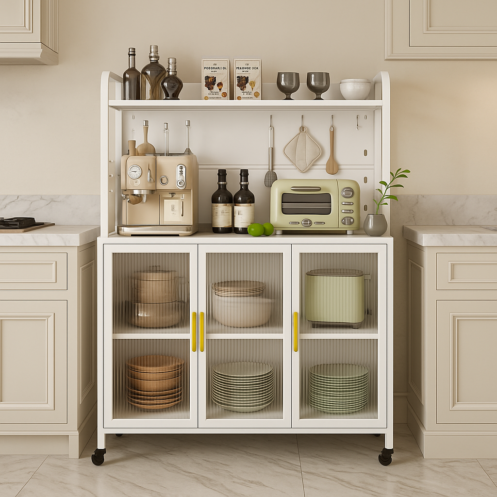 Aoibox Steel Kitchen Pantry Cabinet with Transparent Flap Door, 39.4 in. W x 15.7 in. D x 56.2 in. H