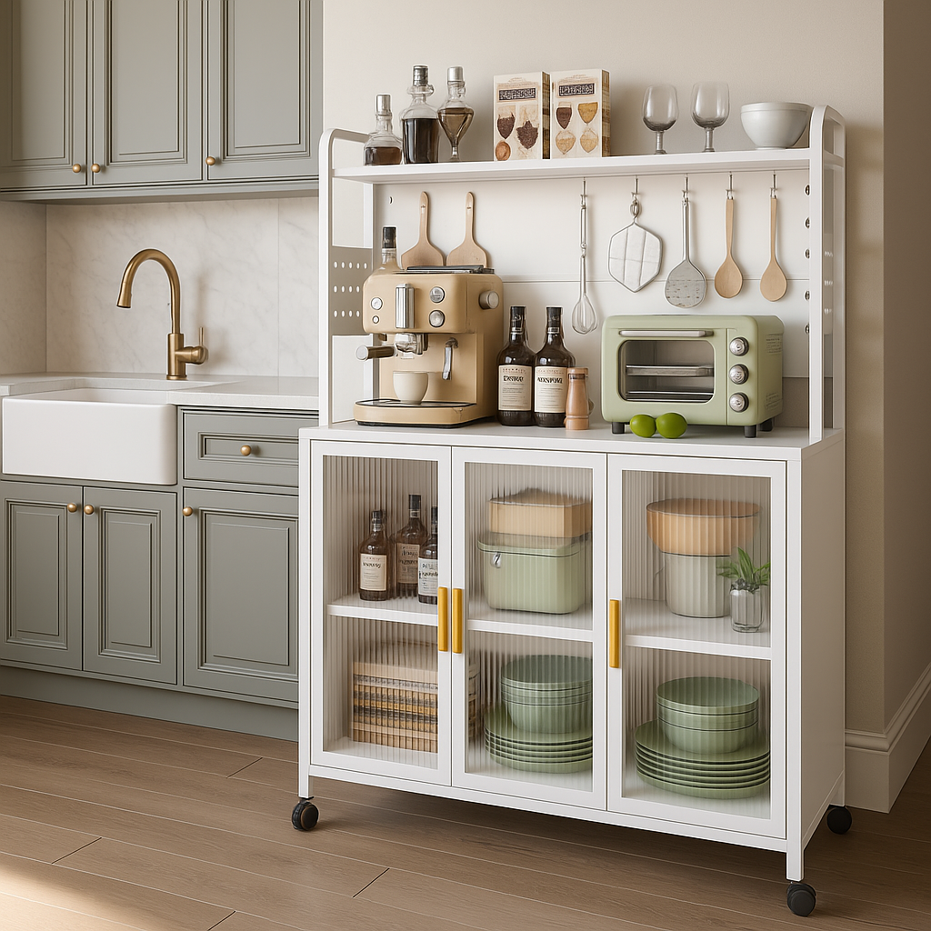 Aoibox Steel Kitchen Pantry Cabinet with Transparent Flap Door, 39.4 in. W x 15.7 in. D x 56.2 in. H