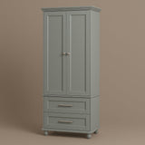 Tatayosi Wooden Tall Storage Cabinet with 2 Drawers, Grey