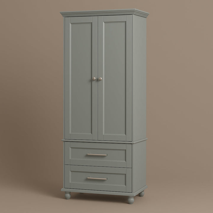 Tatayosi Wooden Tall Storage Cabinet with 2 Drawers, Grey