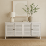FUNKOL White MDF Freestanding Storage Cabinet with Adjustable Shelves