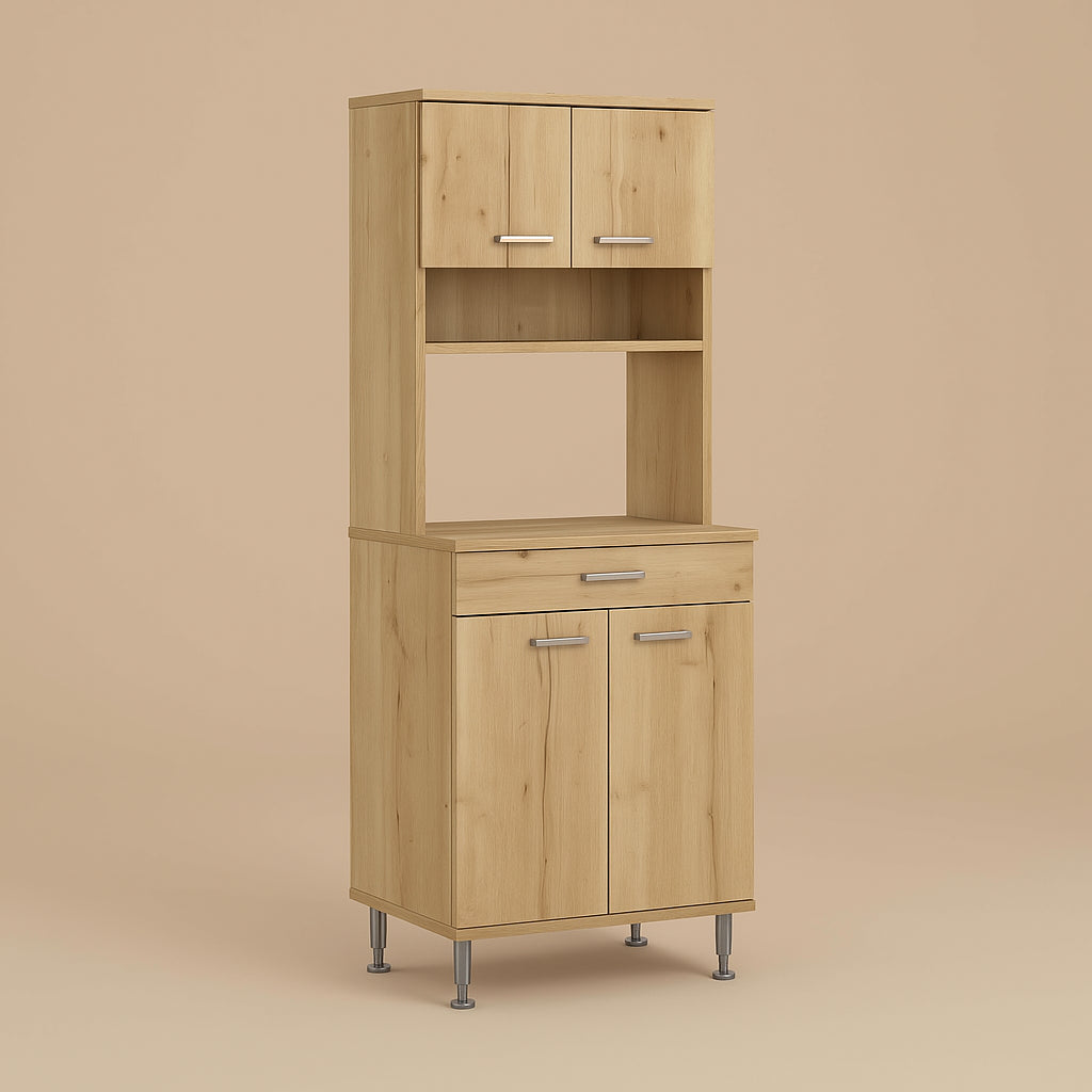 FUNKOL Beige Pantry Cabinet with Shelves and Drawer - 23.6" W x 13.7" D x 66.5" H