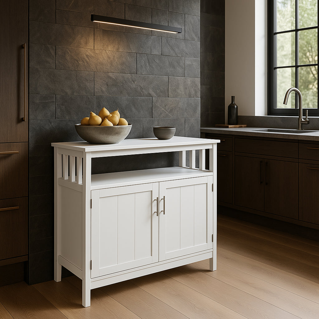 Tileon White MDF Kitchen Cabinet Sideboard - 39.96 in. W x 15.75 in. D x 34.25 in. H
