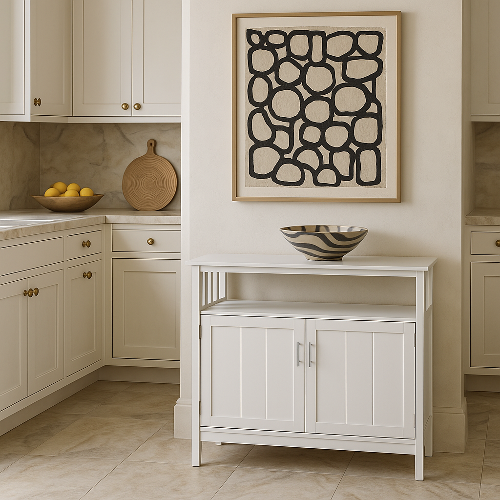 Tileon White MDF Kitchen Cabinet Sideboard - 39.96 in. W x 15.75 in. D x 34.25 in. H