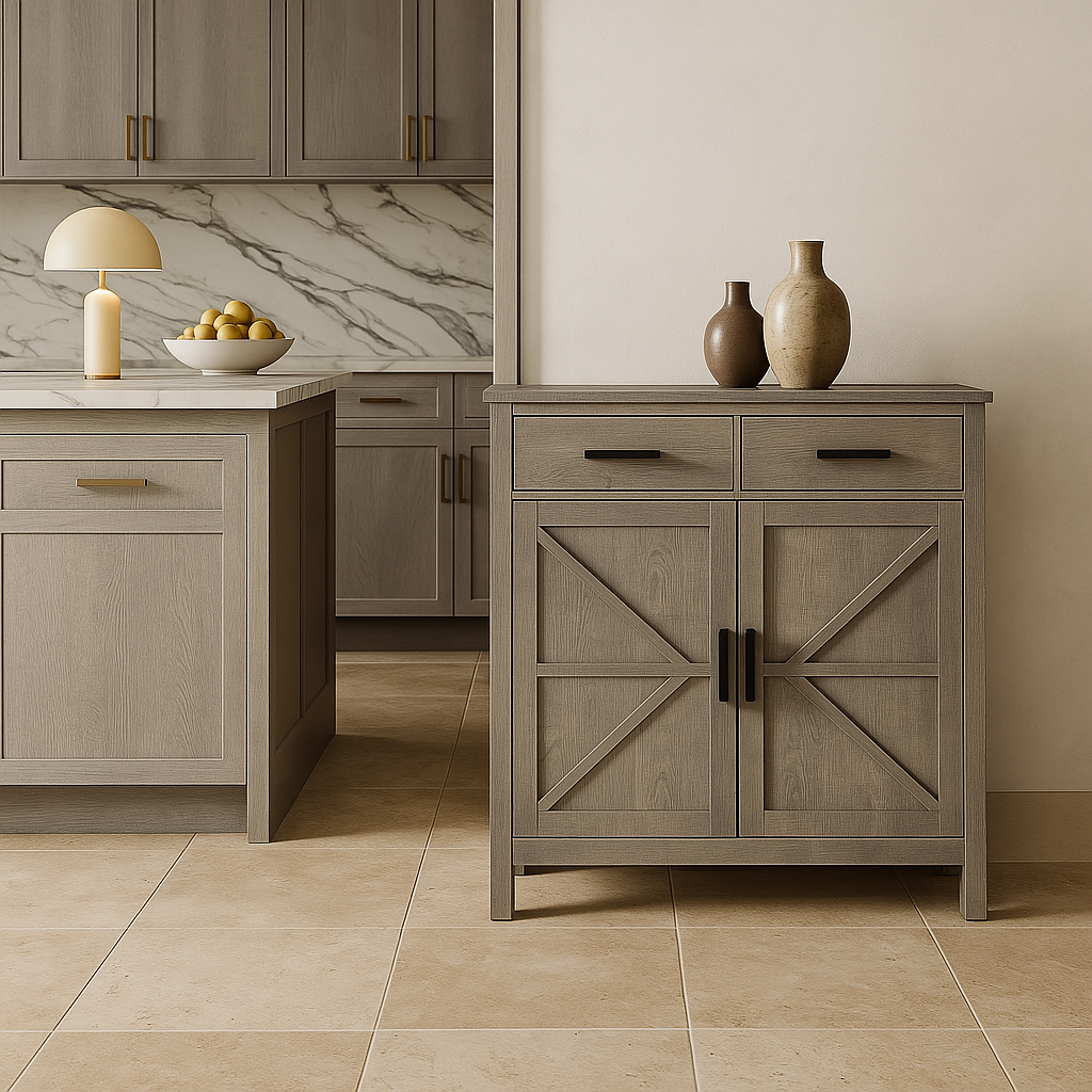 LORDEAR Gray Particle Board Kitchen Cabinet with Adjustable Shelves