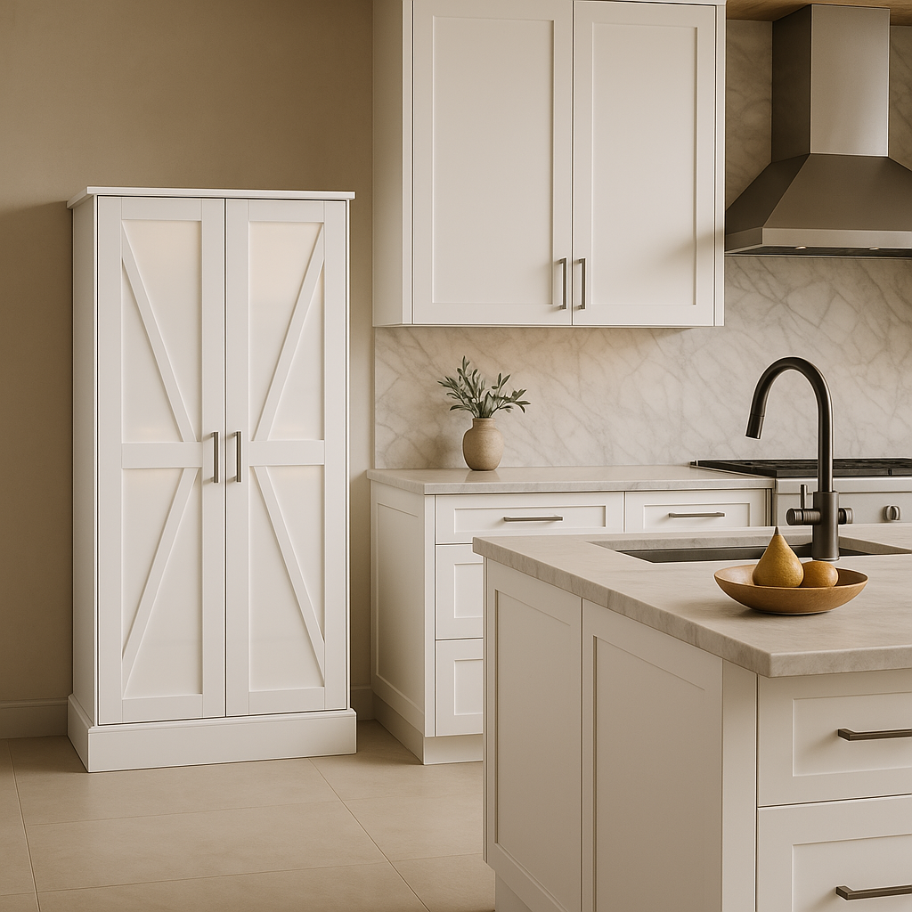 FUNKOL White MDF Kitchen Cabinet with LED, 24 in. W x 16 in. D x 50 in. H