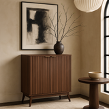 QueenFun Walnut Sideboard Buffet Cabinet with Adjustable Shelves, 31.5" W x 15.75" D x 34.45" H