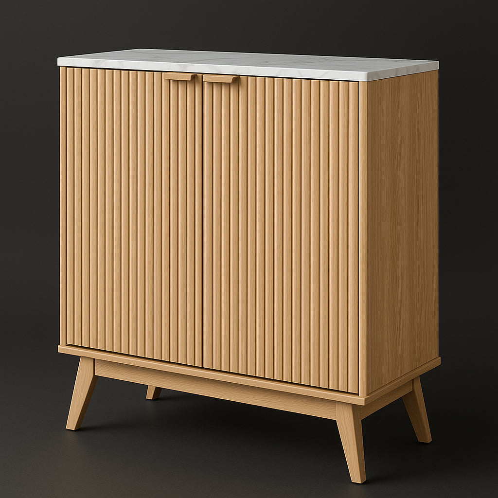 QueenFun Cabinson Natural Oak Pantry Sideboard Buffet Cabinet with Faux Stone Top