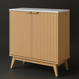QueenFun Cabinson Natural Oak Pantry Sideboard Buffet Cabinet with Faux Stone Top