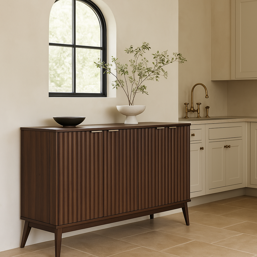 QueenFun Walnut Sideboard Buffet Cabinet with 4 Doors - 55" Wide