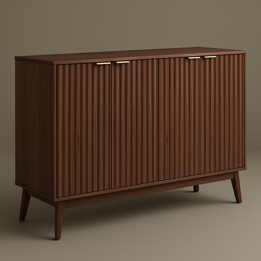 QueenFun Walnut Sideboard Buffet Cabinet with 4 Doors - 55" Wide