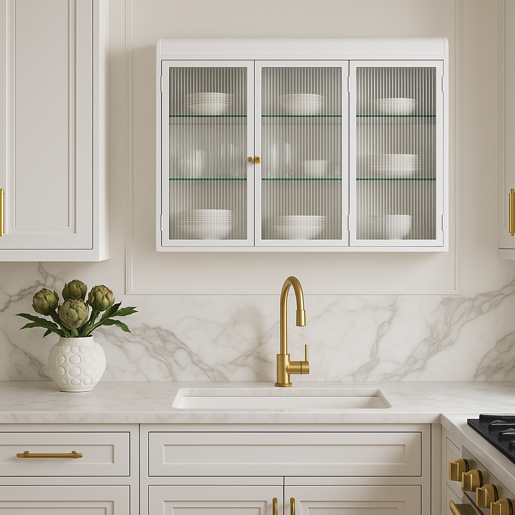 Adrinfly 3-Door Arched Wall-Mounted Glass Cabinet in White