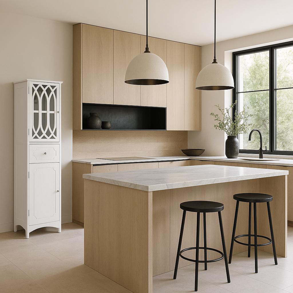 FUNKOL White Floor Base Kitchen Cabinet with 2 Doors and 1 Drawer