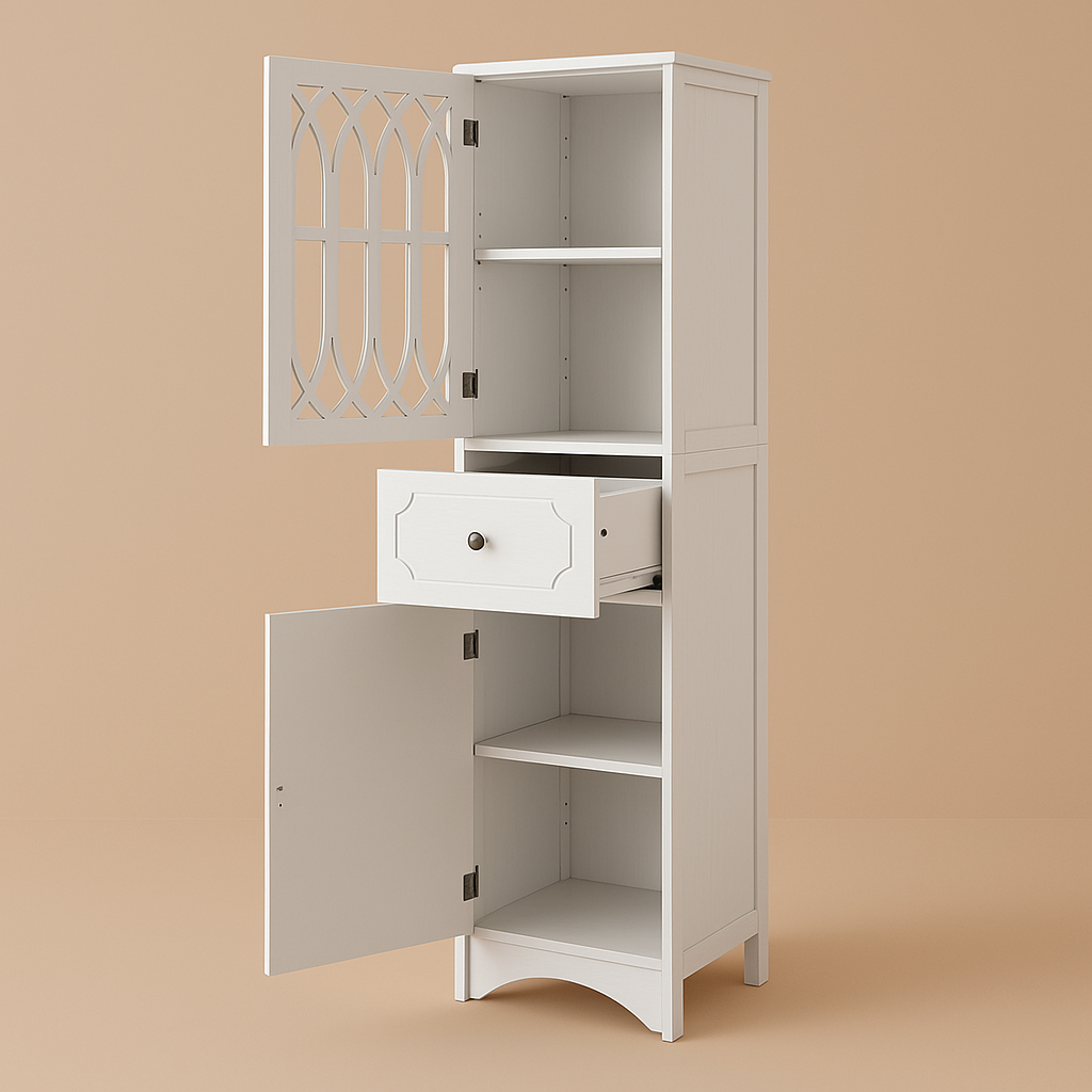 FUNKOL White Floor Base Kitchen Cabinet with 2 Doors and 1 Drawer
