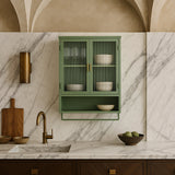 Aoibox Green Iron Wall Cabinet with Glass Doors and Towel Rack