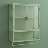 Aoibox Green Iron Wall Cabinet with Glass Doors and Towel Rack