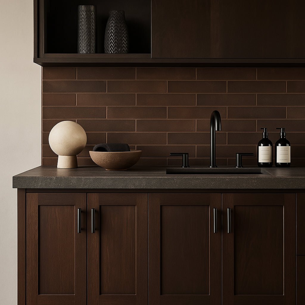 Brick Rustico Nero Brown Matte Porcelain Subway Tile 3x12