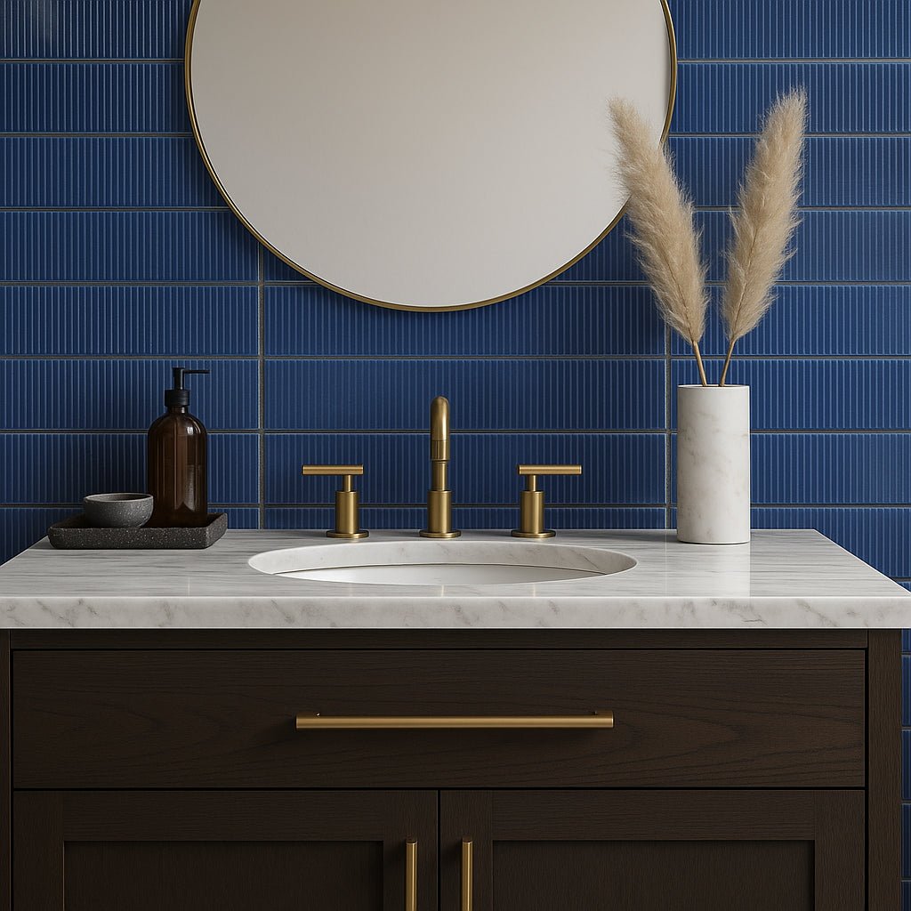 Stacy Garcia ArtBlock Denim Blue 4x16 Fluted Glossy Porcelain Tile