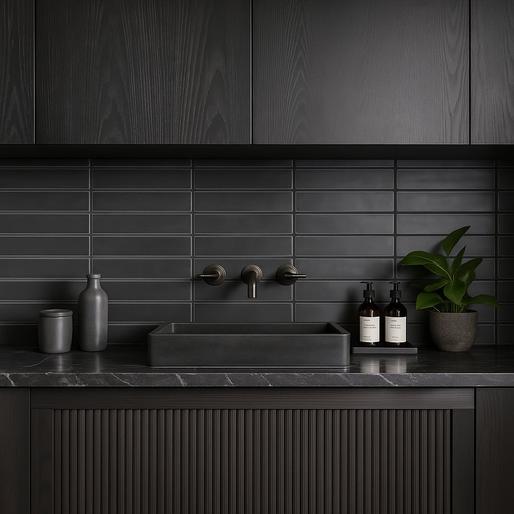 Stacy Garcia Artblock Nero Black Matte Porcelain Tile 4x16