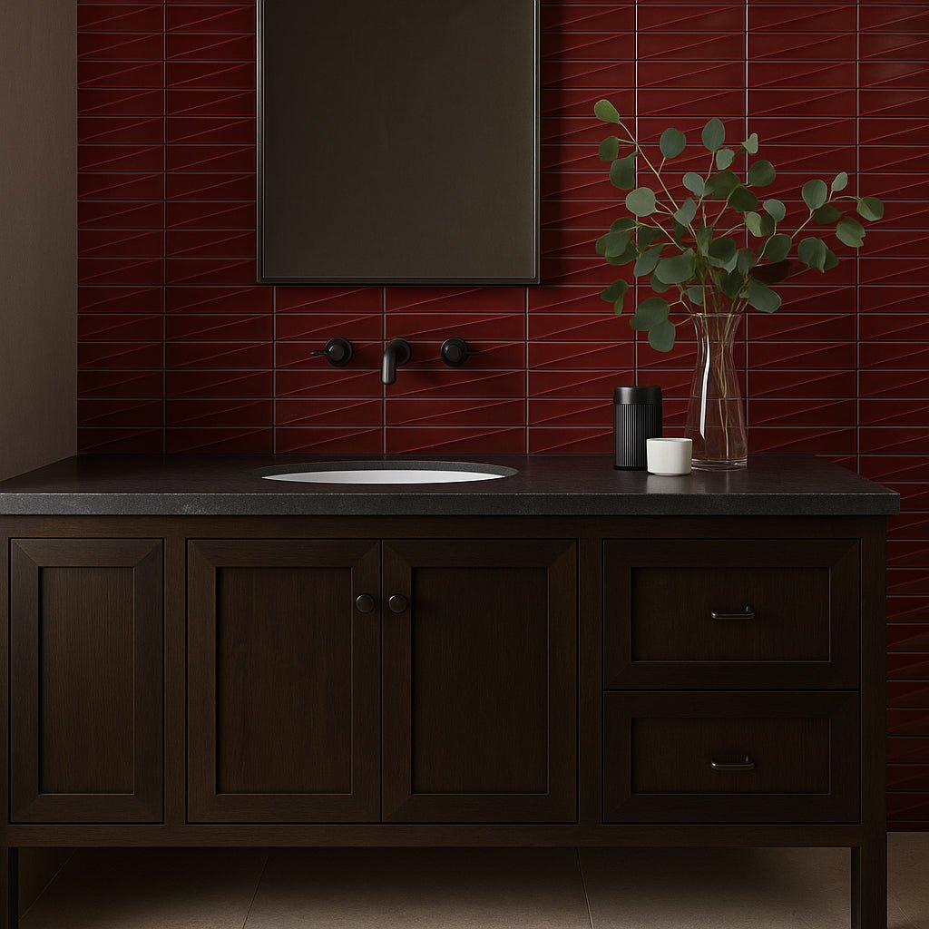 Axelle Ruby Red 3D Glossy Ceramic Subway Tile - 3x12