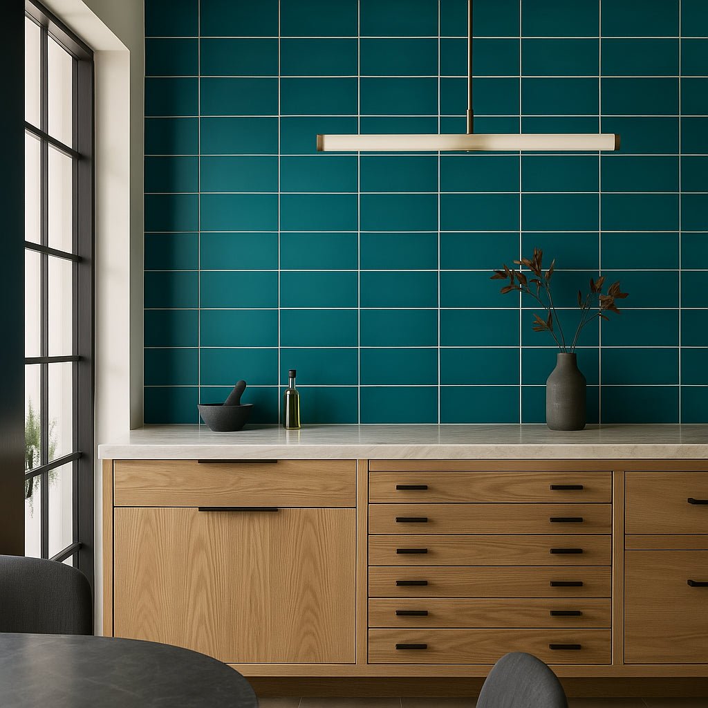 Stacy Garcia Maddox Teal Blue 4x8 Matte Ceramic Subway Wall Tile