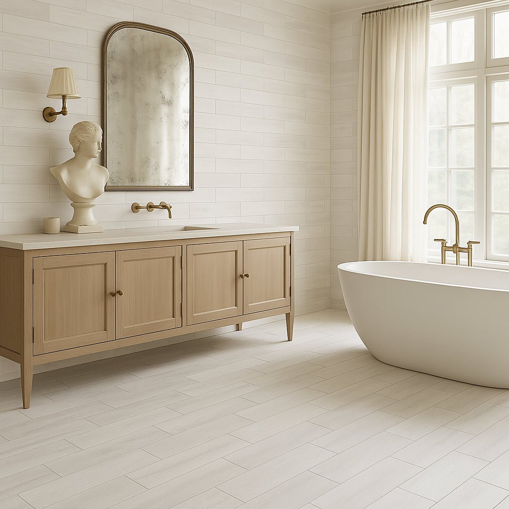 Ashford Woodville Blanco Matte Ceramic Tile - 8 x 24, Durable Wood Look