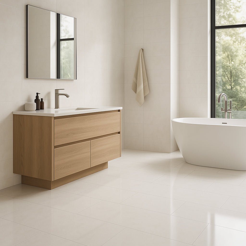 Adessi Athena Ice Polished Porcelain Tile - 24 x 48, White, Waterproof