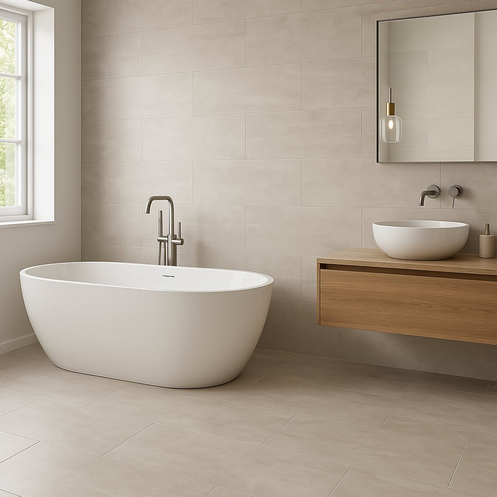 Montalcino Acadia Gray Matte Porcelain Tile - 24 x 48 Inches, Durable Stone Look, Waterproof Design