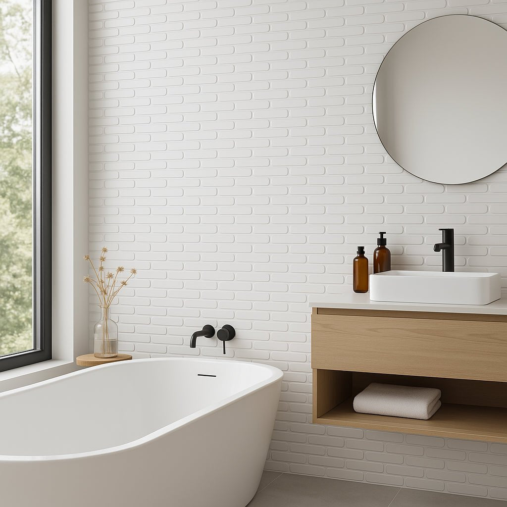 Festival White Elongated Oval Porcelain Mosaic Tile 15 x 12 - High Gloss Finish