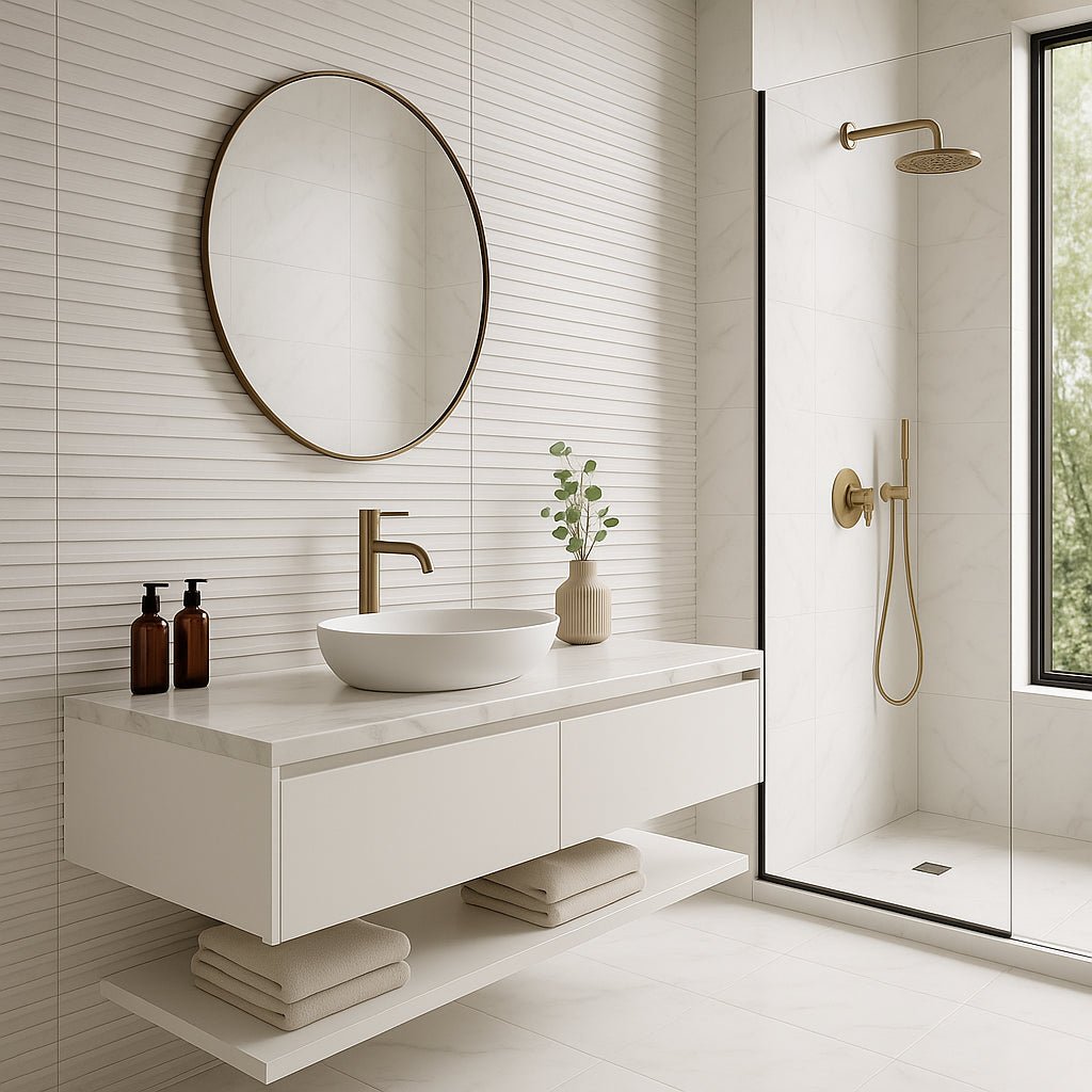 San Giorgio Calacatta Blanc Fluted Ceramic Textured Tile - 18 x 48