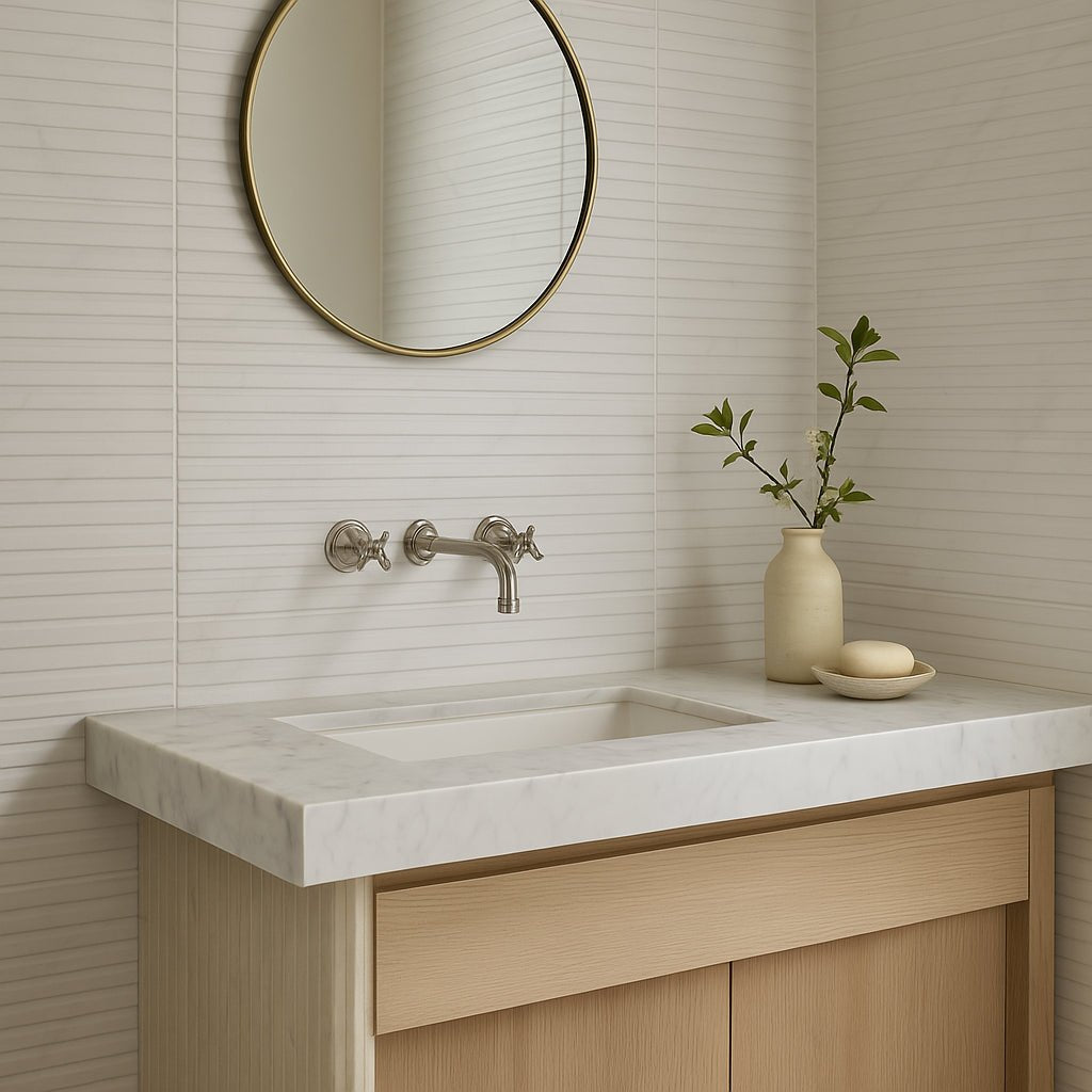San Giorgio Calacatta Blanc Fluted Ceramic Textured Tile - 18 x 48