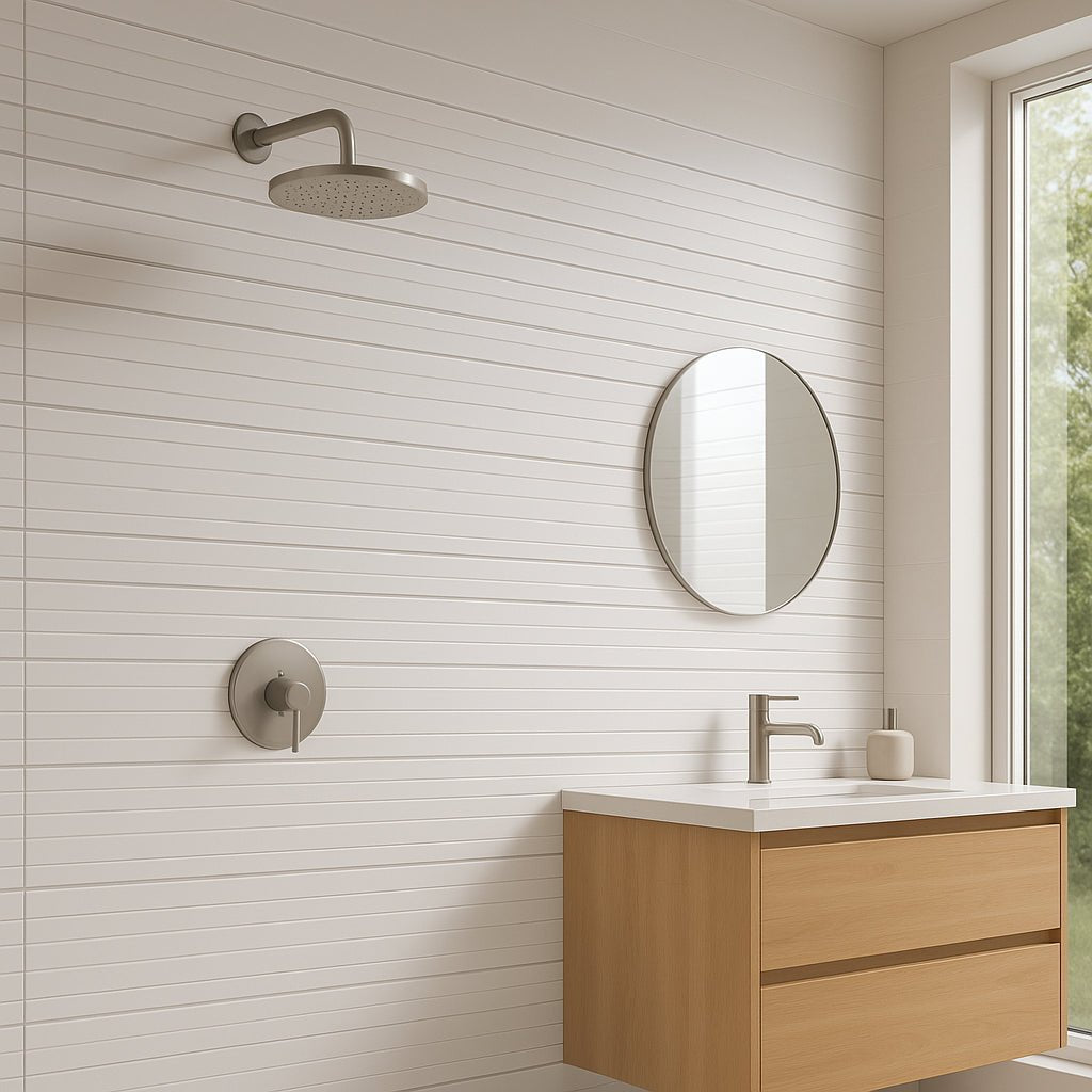Dimensions Olympia Linear Ceramic Matte Tile - 16 x 47 Inches, White Matte Finish