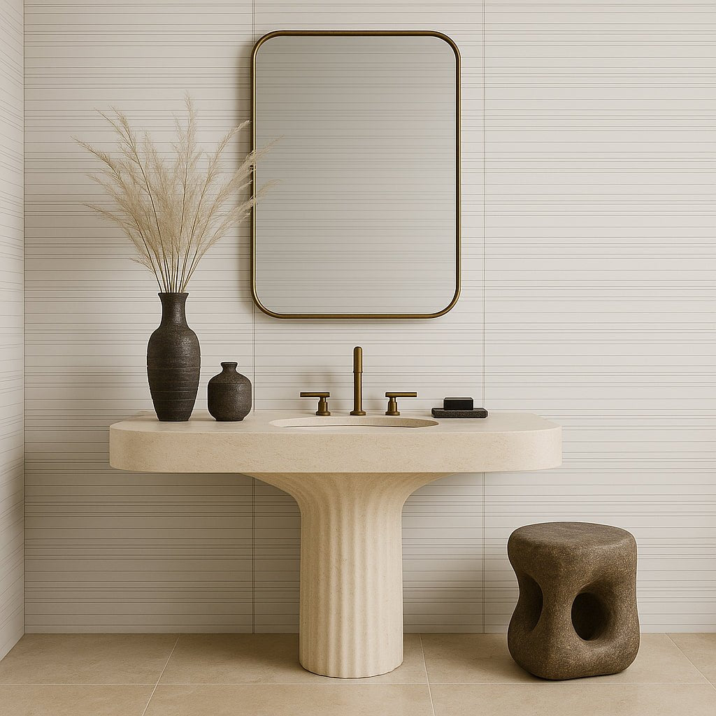 Dimensions Olympia Linear Ceramic Matte Tile - 16 x 47 Inches, White Matte Finish
