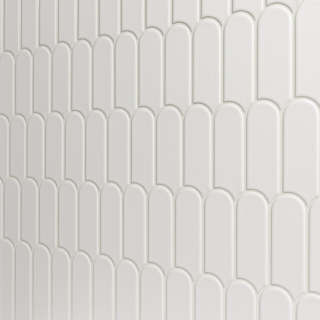 Festival White Scallop Porcelain Mosaic Tile - 13 x 13 Inches, High Gloss Finish, Durable Porcelain