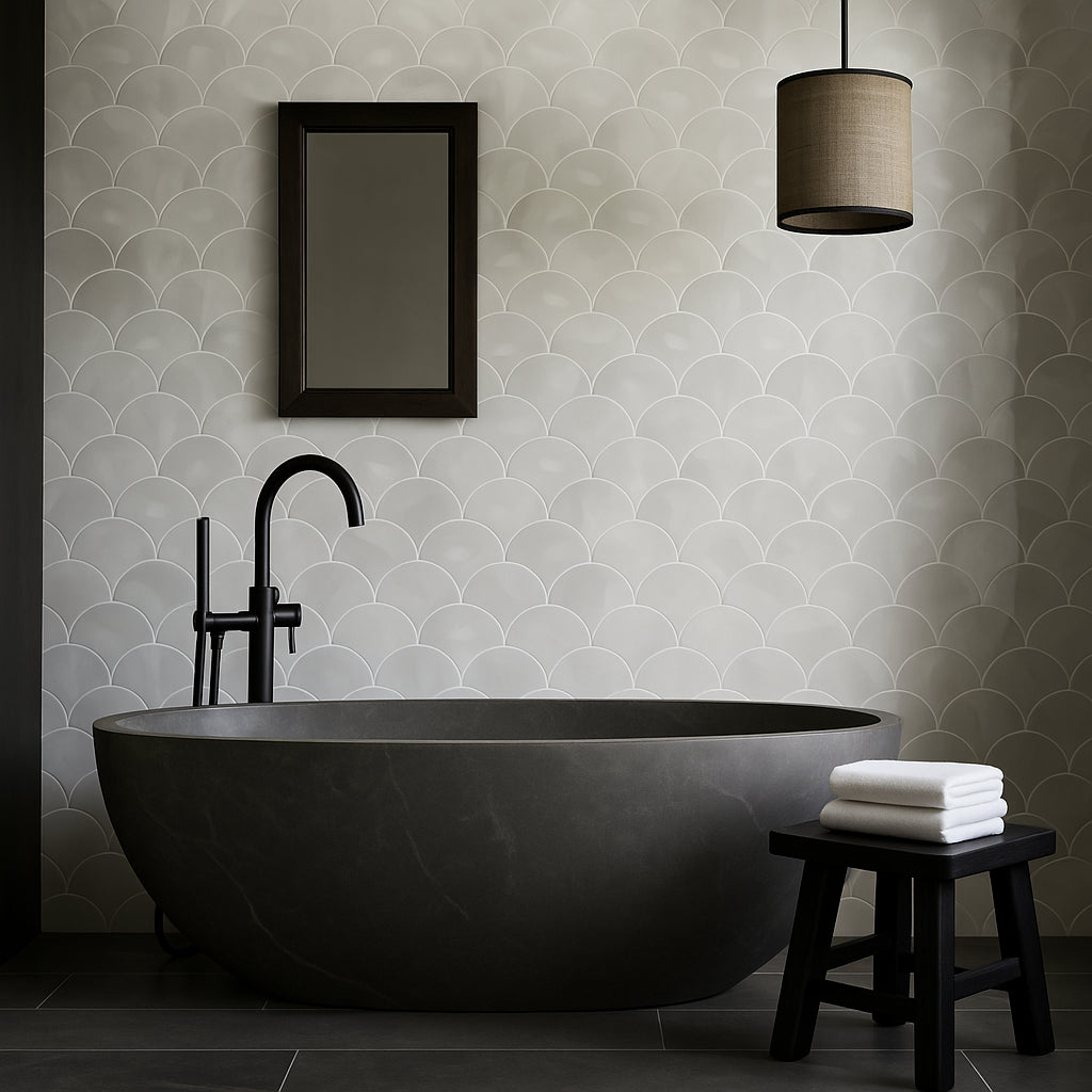 Montage Perla Hot Glass Fan Mosaic Tile - 11 x 11, Polished Finish, White Glass