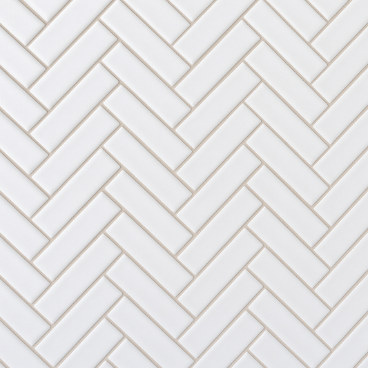 Festival Glossy White Herringbone Porcelain Mosaic Tile - 11 x 12
