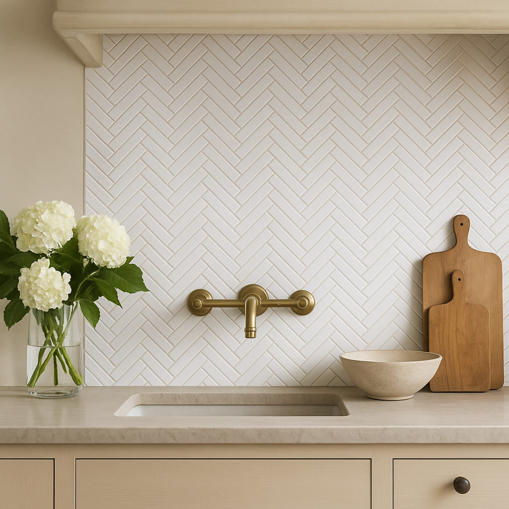 Festival Glossy White Herringbone Porcelain Mosaic Tile - 11 x 12