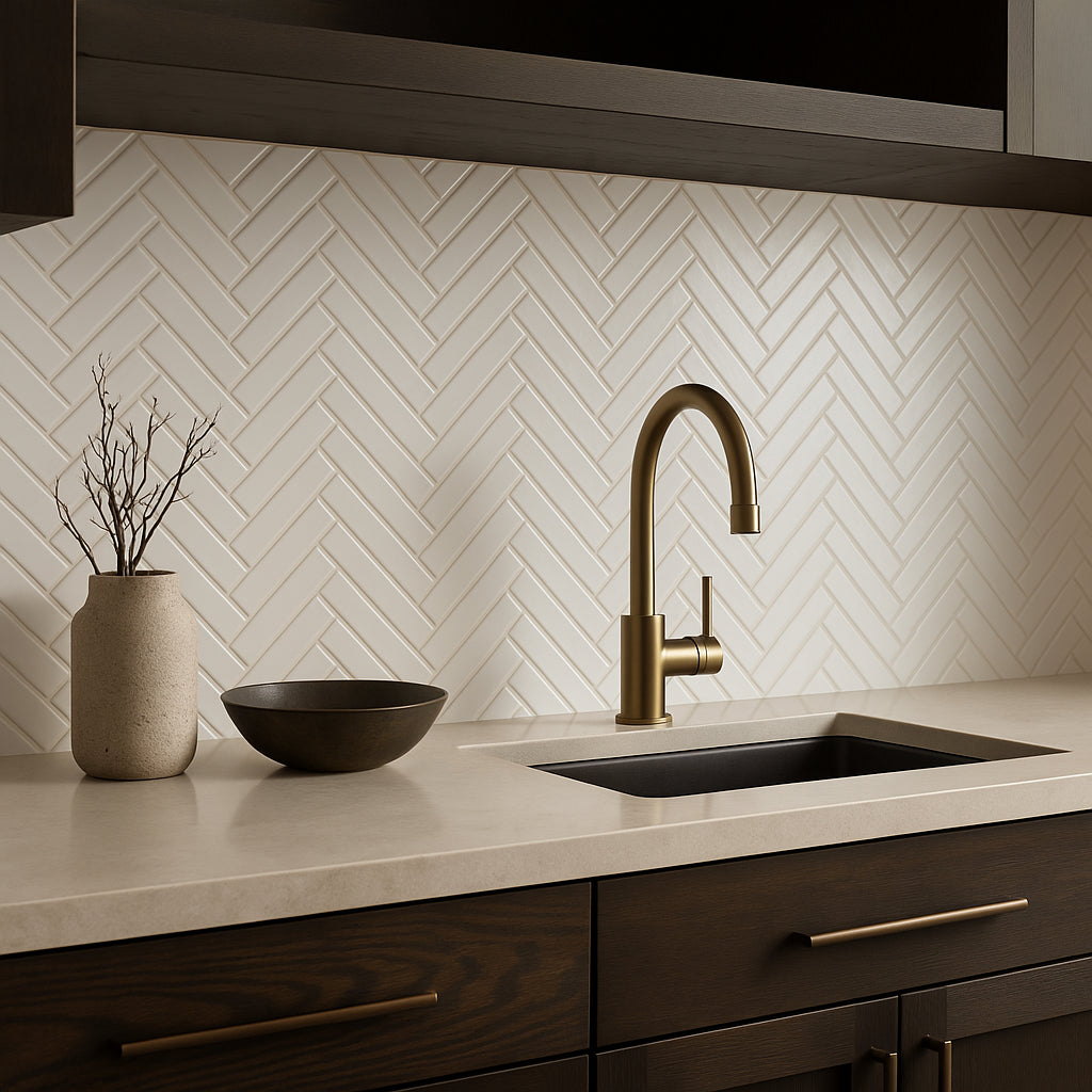 Festival Glossy White Herringbone Porcelain Mosaic Tile - 11 x 12