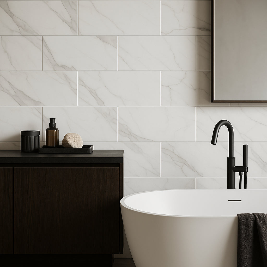 Montalcino Dimarmi Bianco II Porcelain Tile - 12 x 24 Matte Finish