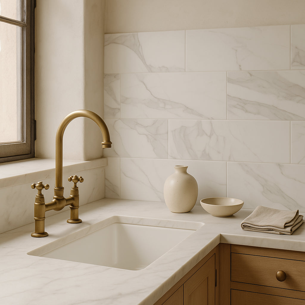 Montalcino Dimarmi Bianco II Porcelain Tile - 12 x 24 Matte Finish