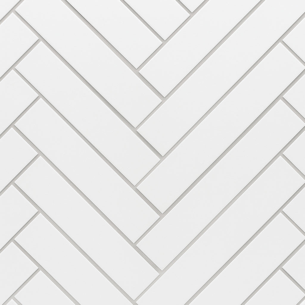 Festival Unglazed White Herringbone Porcelain Mosaic Tile - 8 x 12