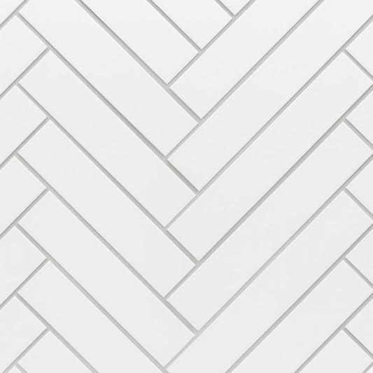 Festival Unglazed White Herringbone Porcelain Mosaic Tile - 8 x 12