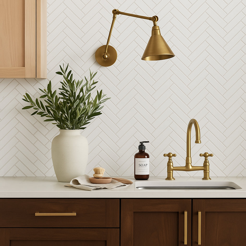Festival Unglazed White Herringbone Porcelain Mosaic Tile - 8 x 12