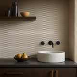 Festival Unglazed White Penny Porcelain Mosaic Tile - 11 x 11