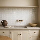 Pure Snow Herringbone Glass Mosaic Tile - 11 x 11 Polished White